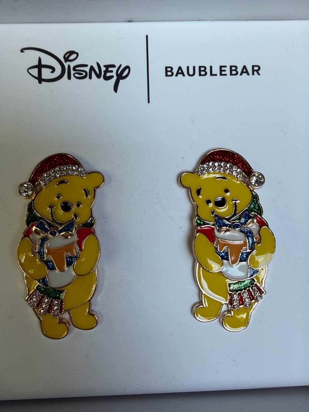 BaubleBar Disney Winnie the Pooh Glitter Holiday Earrings - NIB